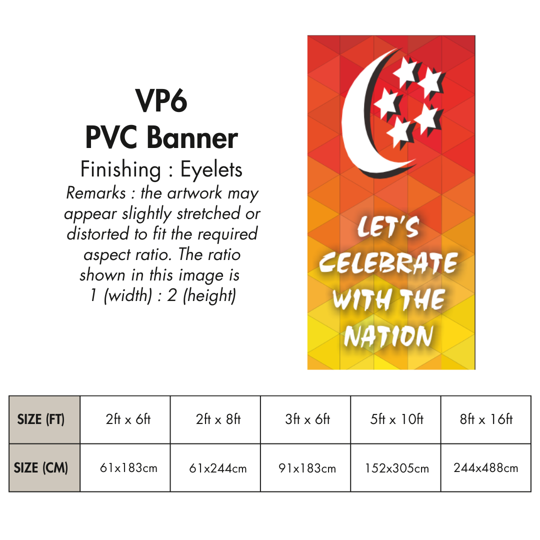 VP | PVC Vertical Banner for Singapore National Day | Various Sizes