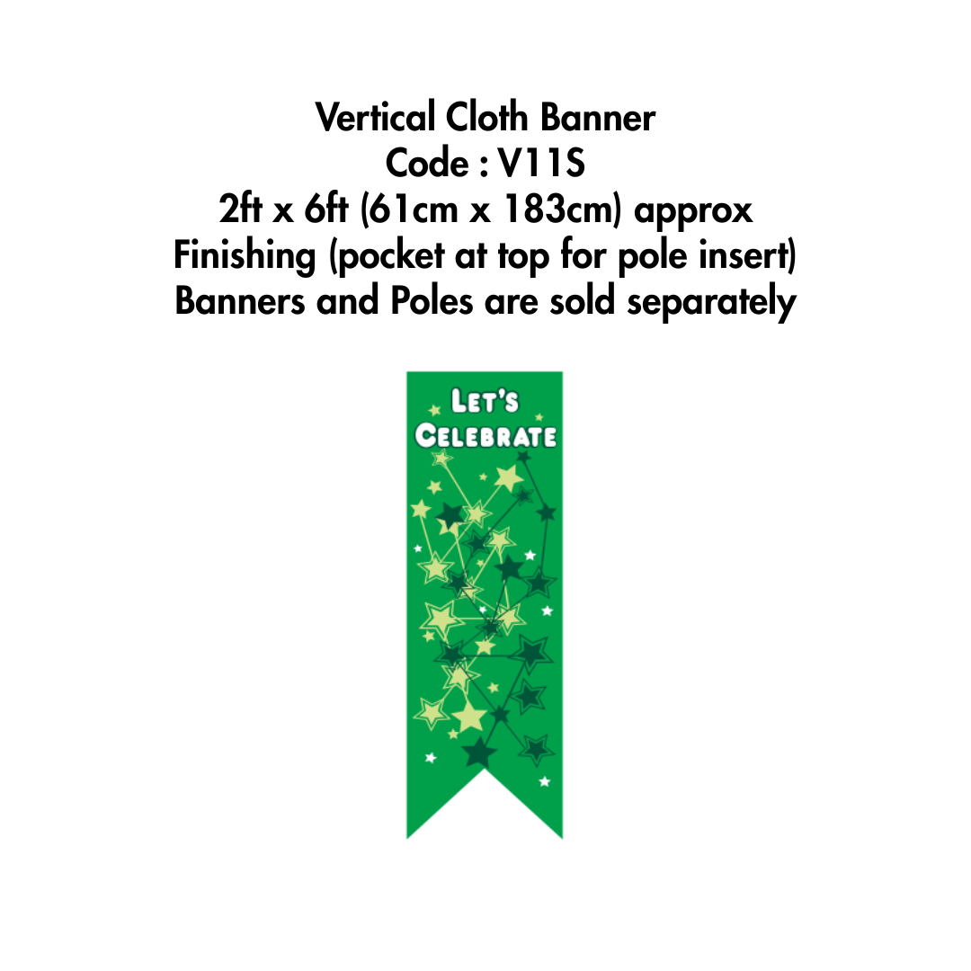 V9-V12 (6ft) Vertical Cloth Banner | National Day Decorative Banner Bunting   56cm x 183cm (2ft x 6ft approx) | NDP 2025