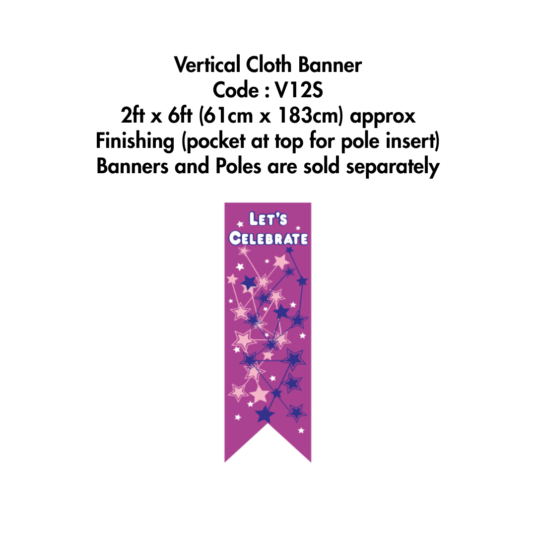 V9-V12 (6ft) Vertical Cloth Banner | National Day Decorative Banner Bunting   56cm x 183cm (2ft x 6ft approx) | NDP 2025