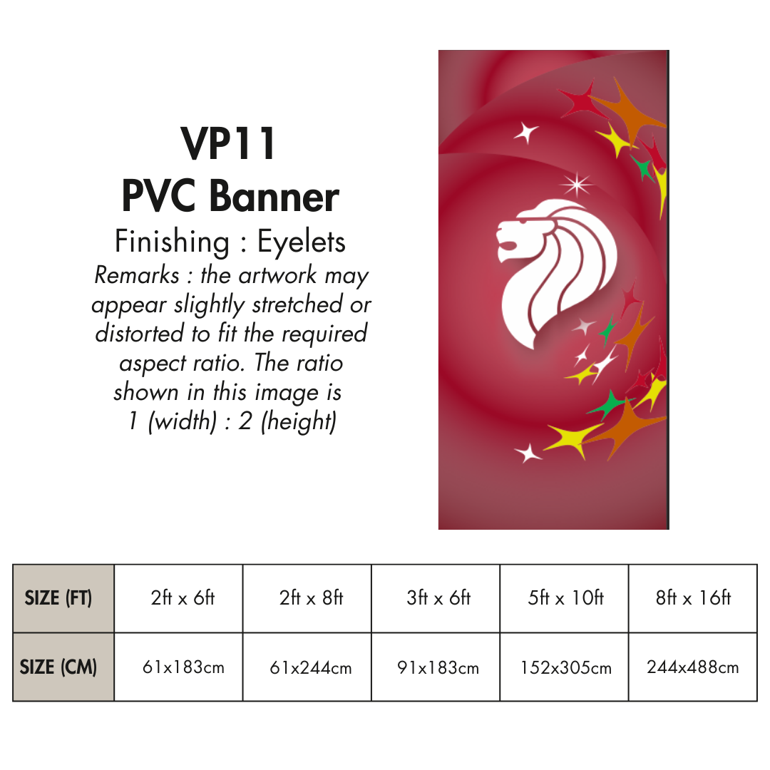 VP | PVC Vertical Banner for Singapore National Day |  Various Sizes