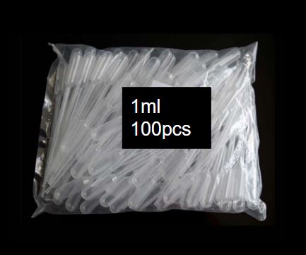 100pcs - 1ml (143mm length) Disposable / One time use transfer pipettes, plastic Dropper (For fish feeding, for craft, laboratory,. for essential oil)